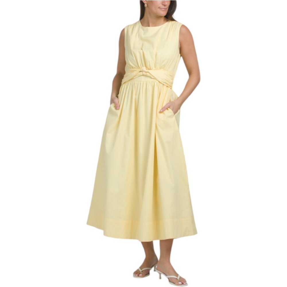 LEA Cotton Poplin Twist Front Maxi Dress
